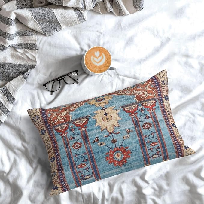 Antique Persian Silk Rug Print Pillow Covers Decorative Lumbar Throw Pillowcase 12x20 Inch Couch Cushion Cover for Home Decor Living Room Bedroom College Dorm Bed Car Sofa
