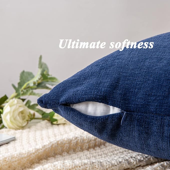 GAWAMAY Decorative Square Throw Pillow Covers 18"x18" Inch Set of 2, Super Soft Chenille Pillows Cover Fall Pillowcase for Living Room Bedroom Sofa Couch Cushion Cover Navy Blue 45x45cm (Only Covers)