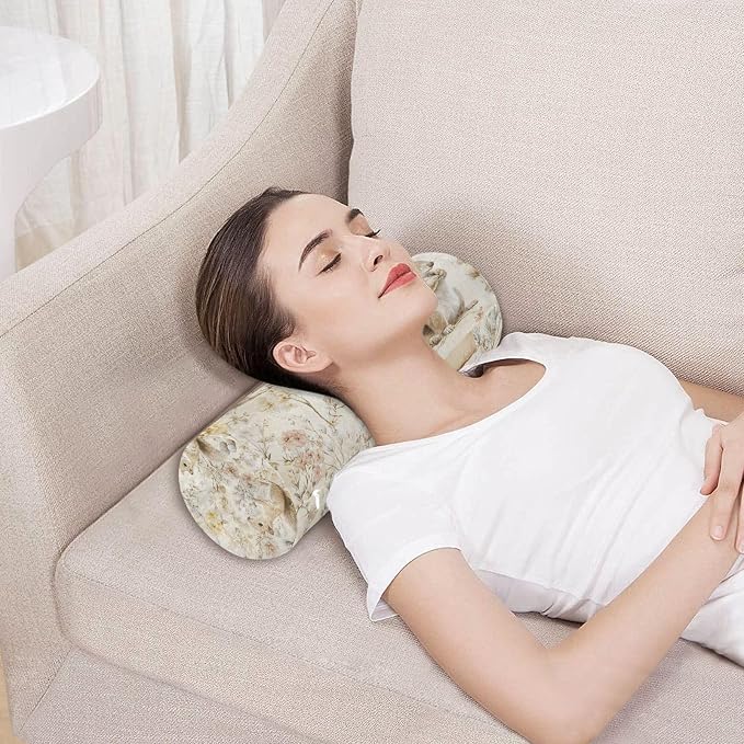 Beige Squirrels Mushrooms Flowers Plants Neck Roll Pillow Bolster Round Health Memory Foam Long Cervical Cylinder Pillows with Removable Washable Cover for Body Bed Legs Back Yoga