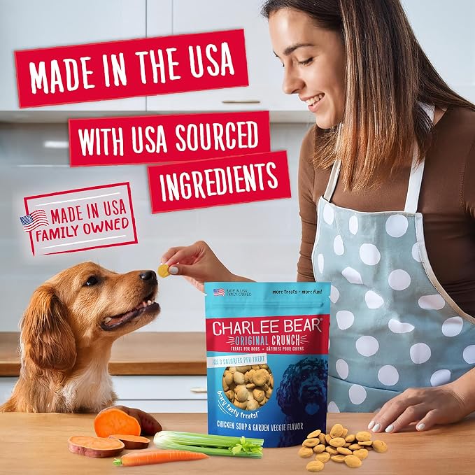 Charlee Bear Original Dog Training Treats, Chicken Soup & Veggie, 16 oz | Pocket-sized Training Treats, Crunchy Dog Treats, Limited Ingredient Recipe, Under 3 Calories per Treat, Made in USA