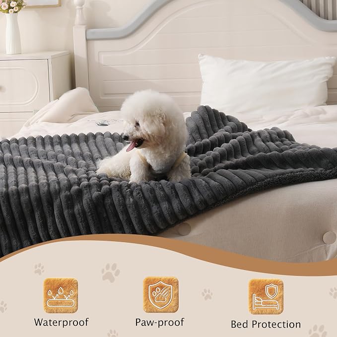 PuTian Waterproof Dog Blanket for Couch, 25"x35", Dark Grey | Blocks Urine, Stains and Pet Hair to Guard Furniture, Perfect For Dogs & Cats On Couch, Bed, Car And Travel