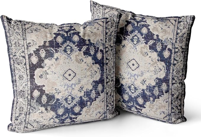 Snycler Boho Throw Pillow Covers 20x20 inch Set of 2 Boho Rug Carpet Double Sided Pattern Cotton Soft Pillow Case Cushion Cover Pillowcase for Couch Sofa Bed Decorative (Navy Blue)