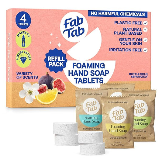 Fab Tab Foaming Hand Soap Kit - Natural Hand Soap - Bathroom Hand Wash - Plant-Based - No Harsh Chemicals - Variety scents - 4 Pack. Makes 4 x 11.9 fl oz (Bottle Not Included)