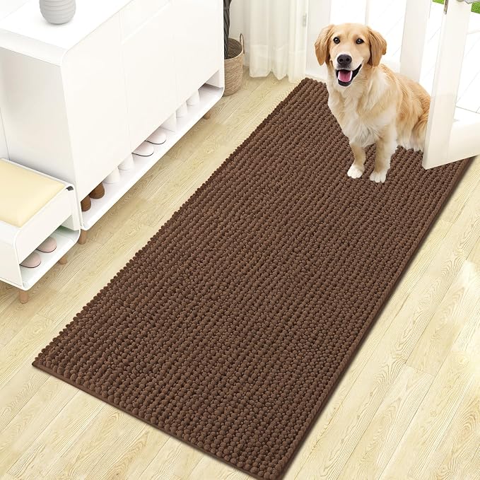 OLANLY Dog Door Mat for Muddy Paws 47x24, Extra Absorbent Chenille Mud Mat | Mocha, Absorbs Moisture and Dirt, Non-Slip Machine Washable Doormat, Quick-Drying Indoor Entryway Floor Mat for Dogs