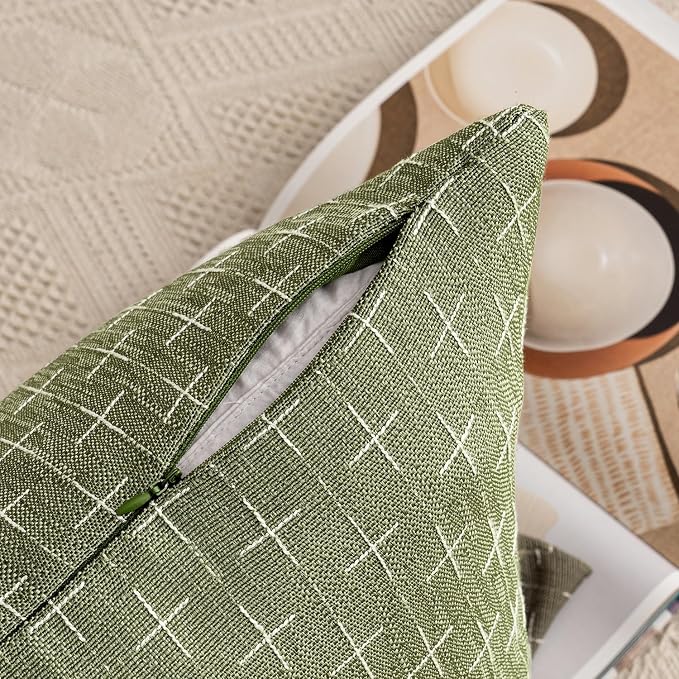 MIULEE Pack of 2 Decorative Burlap Linen Spring Throw Pillow Covers Farmhouse Pillowcases Modern Rustic Woven Textured Cushion Cover for Sofa Couch Bed 20x20 Inch Sage Green