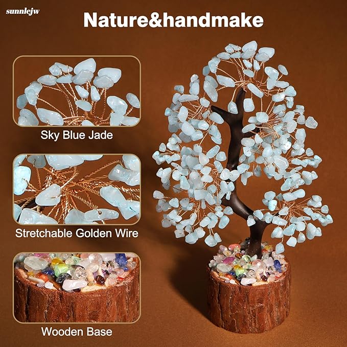 Aquamarine Chakra Crystal Tree of Life,Birthday Gifts for Women, Healing Crystal and Stones for Positive Energy,Gifts for Sister and Mom,House Warming Gift,Money Feng Shui Tree Decoration