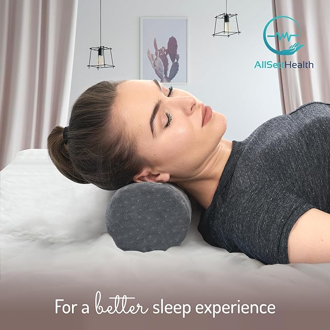 AllSett Health Round Cervical Roll Cylinder Bolster Pillow with Removable Washable Cover, Ergonomically Designed for Head, Neck, Back, and Legs, Grey | 13"X 5"