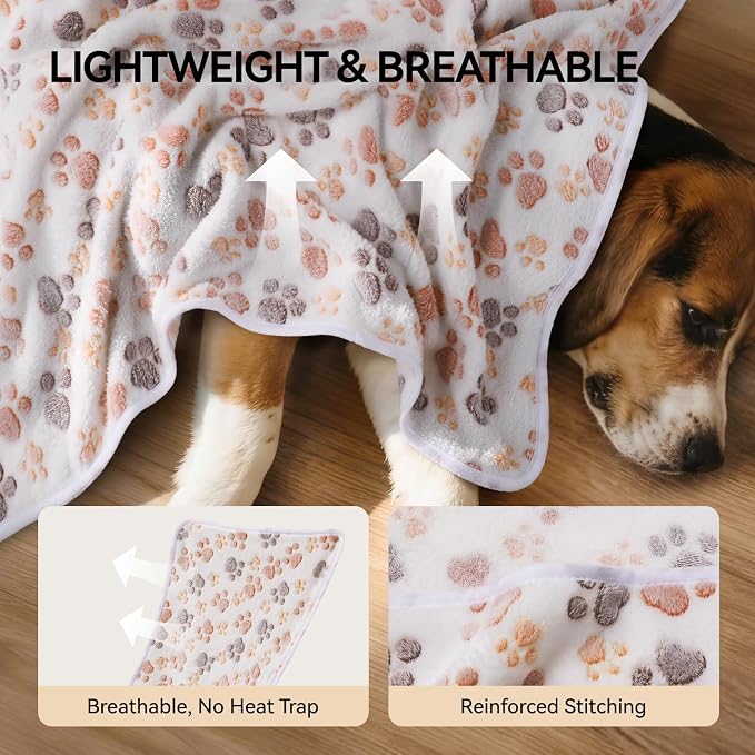 LINENLUX Dog Blankets 3-Pack, Super Soft Fluffy Fleece Pet Throw Warm | Premium flannel fleece pet throw for cats, puppies. Cozy warm for bed, crate, or couch naps; Dog Paw-3pcs 40x31 inch