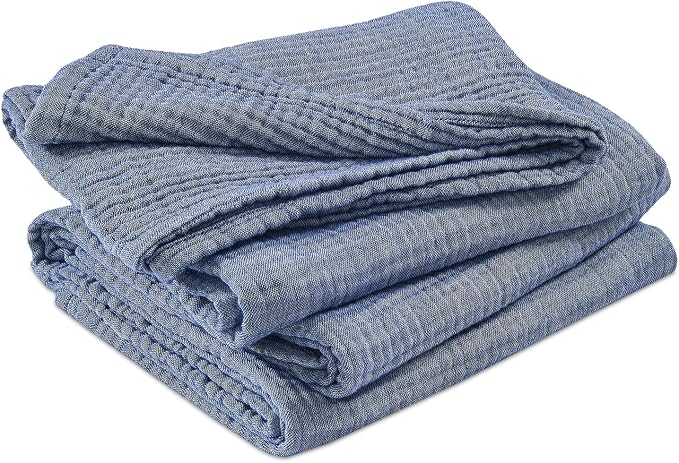 EMME Cotton Muslin King Blanket Bed Layering Bedspread Coverlet Breathable Gauze Soft Lightweight (Heather Navy, 108"x90")
