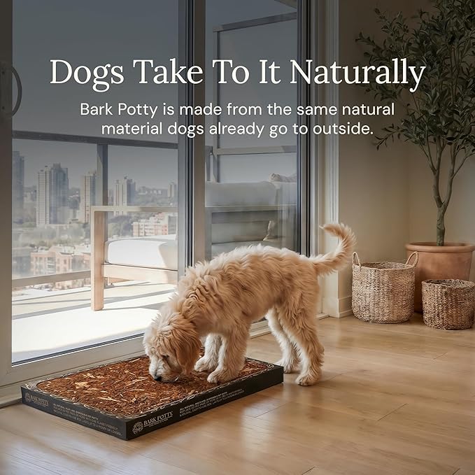 Bark Potty Disposable Dog Litter Box - Natural Bark Dog Potty Tray 30x20 | No-maintenance indoor dog potty for apartments & busy pet parents. Leak-resistant, reduces odors, replaces up to 60 pee pads