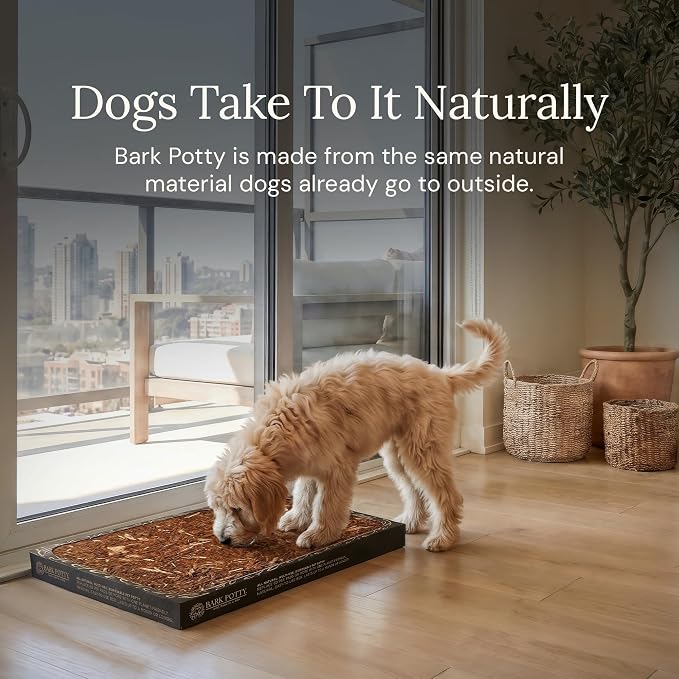 Bark Potty Disposable Dog Litter Box - Natural Bark Dog Potty Tray 24x16 | No-maintenance indoor dog potty for apartments & busy pet parents. Leak-resistant, reduces odors, replaces up to 60 pee pads