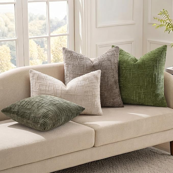 decorUhome Textured Chenille Throw Pillow Covers 24x24 Set of 2 Taupe | Fall Modern Farmhouse Soft Cozy Slubby Couch Pillow Cases Boho Decorative Pillow Cases for Bed Sofa Living Room Home Decor