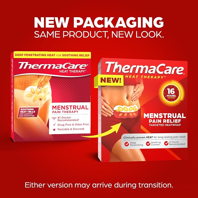 ThermaCare Menstrual Heating Pads for Cramps & Back Pain Relief - Adhesive Heat Wraps for Period Pain - Portable, Drug-Free Heat Therapy for Daily Comfort & Discreet Wear - Up to 8 Hours - 6 Count