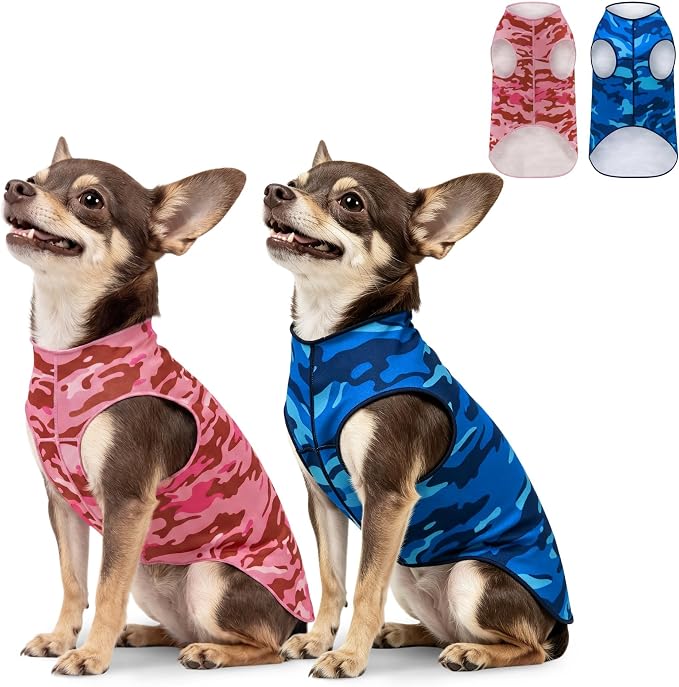 YUDODO 2 Pack Dog Shirts, Lightweight Stretchy Dog Tank Tops, Soft Pet Vest | Skin-Friendly, Breathable, Sleeveless, All Season Dog Clothes, For Small Medium Dogs, Blue+Pink, S