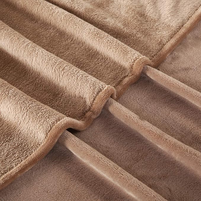 TASTHROW Large Flannel Fleece Throw Blanket, 60×80 Inch - Light Coffee | Cozy Lightweight Thick Blanket - All Seasons Suitable for Women, Men and Kids
