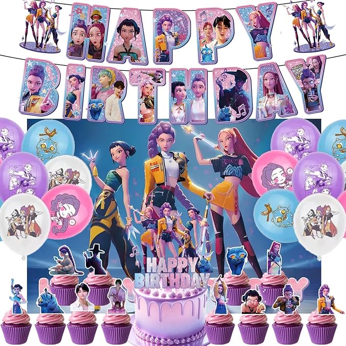 31Pcs Party decorations, with banner, paper balloons, cake toppers, decor balloons and backdrops, suitable for decorating birthday and party for boys and (Blue)