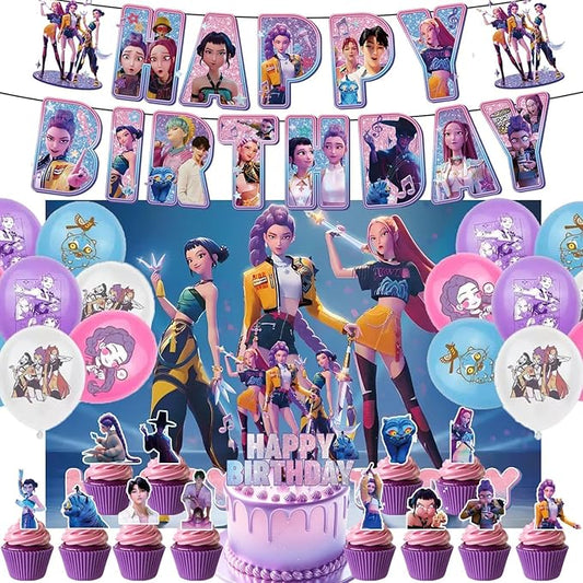 31Pcs Party decorations, with banner, paper balloons, cake toppers, decor balloons and backdrops, suitable for decorating birthday and party for boys and (Blue)