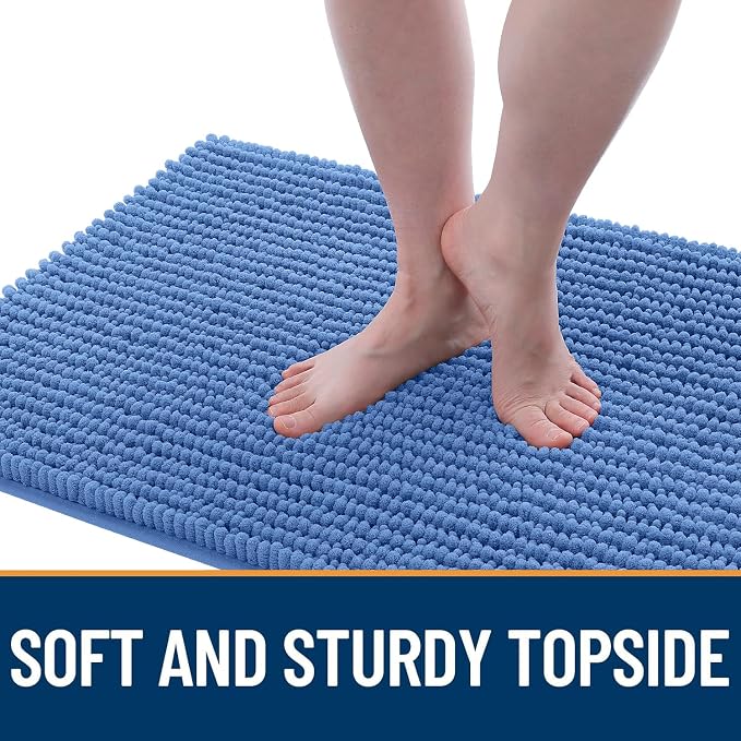 OLANLY Dog Door Mat for Muddy Paws 59x24, Extra Absorbent Chenille Mud Mat | Cornflower Blue, Absorbs Moisture and Dirt, Non-Slip Machine Washable Doormat, Quick-Dry Indoor Entryway Floor Mat for Dogs