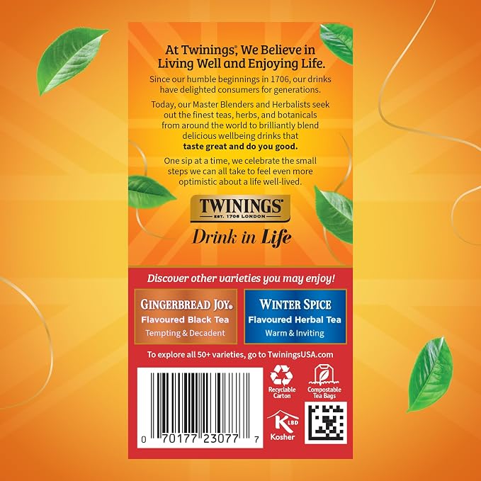 Twinings Christmas Black Tea Individually Wrapped Bags, 20 Count (Pack of 1), Aromatic Cinnamon & Clove, Caffeinated, Enjoy Hot or Iced, 20 Teabags