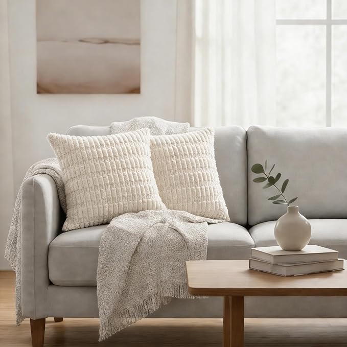 JMGBird Boho Pillows Cream Throw Pillows with Inserts Included | 18x18 Accent Pillows Decorative Pillows, inserts & covers Throw Pillows inserts for Couch