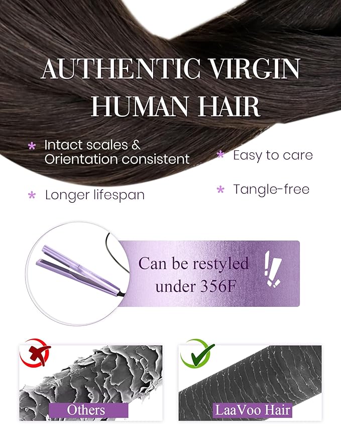LaaVoo U tip Hair Extensions Human Hair Dark Brown K Tip Hair Extensions Real Human Hair Hot Fusion KTips Extensions Brown 14 Inch 1g 50s/50g
