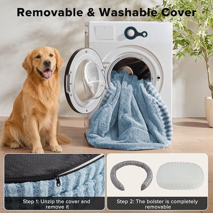 MIXJOY Orthopedic Dog Beds Large Sized Dog,Extra Large Washable Dog Bed Waterproof Oval Dogs Bed with Removable Cover,Egg-Crate Foam Big Pet Bed Couch with Bolster,Non-Slip Bottom,XXL 48"X35",Blue