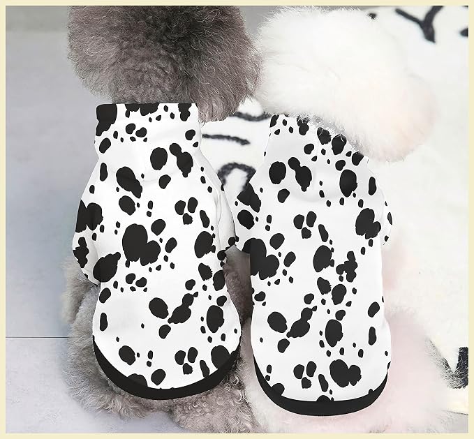 Cute Dalmatian Dog Costume, Dalmatians Print Hoodie Puppy Winter Halloween Cosplay Clothes Sweaters Outfits Pullover Pets' Sweatshirt Hoodies with Pocket for Small Dog S