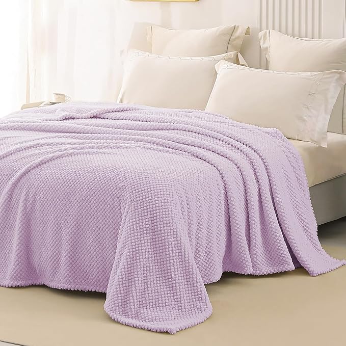 Whale Flotilla Soft Fleece Queen Size Bed Blanket, Lilac | 90x90 Inch, Suitable for Bed, Fluffy Fuzzy Jacquard Blankets for All Season, Lightweight and Cozy