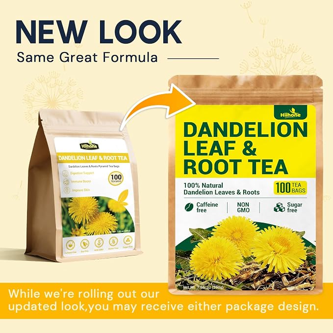 Dandelion Leaf & Root Herbal Tea-Caffeine-free herbal tea，No Sugar，100 Teabags