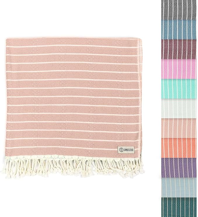 Sand Cloud Turkish Beach Towel - Sand Resistant - 100% Certified Organic Turkish Towel - Quick Dry Towel for Beach, Picnic, Blanket or Bath Towel - As Seen on Shark Tank - Gocek (Beige)