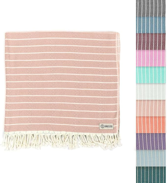 Sand Cloud Turkish Beach Towel - Sand Resistant - 100% Certified Organic Turkish Towel - Quick Dry Towel for Beach, Picnic, Blanket or Bath Towel - As Seen on Shark Tank - Gocek (Beige)