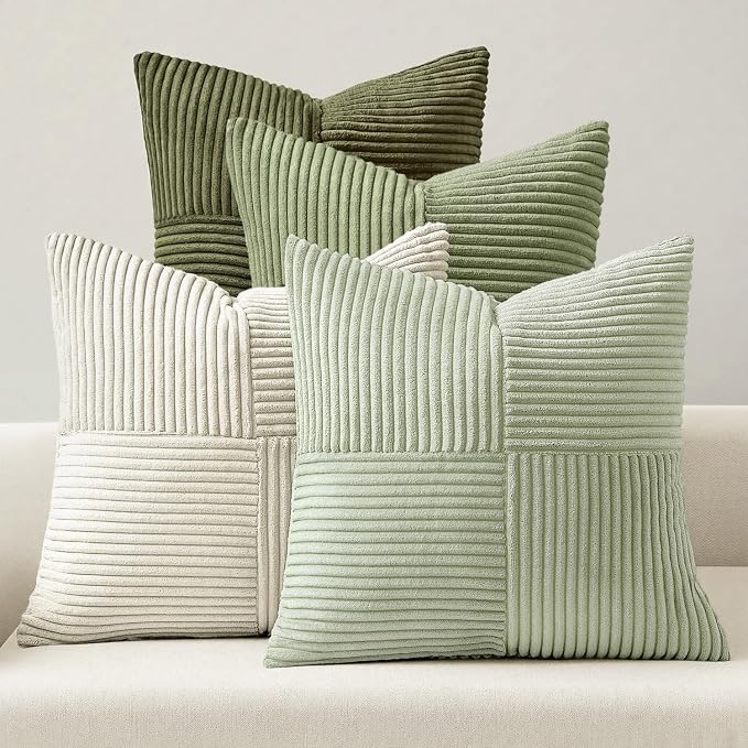MIULEE Summer Light Green Decorative Throw Pillow Covers 18x18 Inch Set of 4 Boho Farmhouse Cushion Covers Mordern Classic Pillow Cases Soft Corduroy Gradient Home Decor for Couch Sofa Living Room Bed