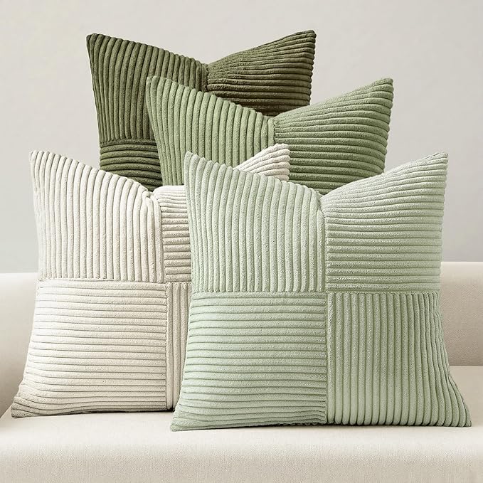 MIULEE Summer Light Green Decorative Throw Pillow Covers 20x20 Inch Set of 4 Boho Farmhouse Cushion Covers Mordern Classic Pillow Cases Soft Corduroy Gradient Home Decor for Couch Sofa Living Room Bed