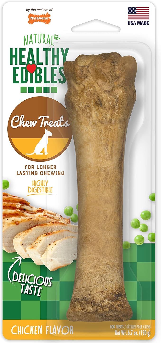 Nylabone Healthy Edibles Dog Treats, Chicken Flavor, X-Large | Natural dog chews, occupying & long lasting chicken treats, made in USA, highly digestible, dog bones for large dogs 50+ lbs