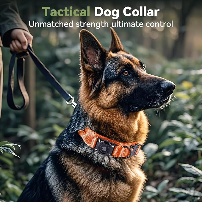 2026 Upgrade Waterproof Tactical AirTag Dog Collar, Built in AirTag Holder | Comfortable Control Handle, Quick Release Metal Buckle, Durable 1000D Nylon, For Medium to Large Dogs, Orange,XL
