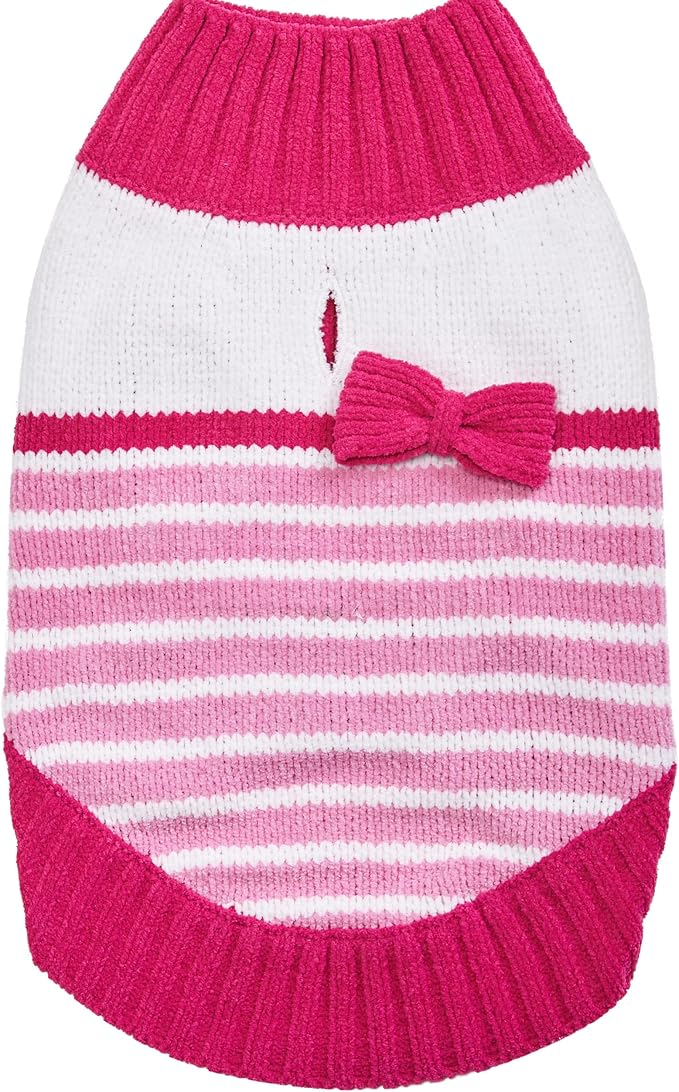 Blueberry Pet Cozy Soft Chenille Classy Striped Dog Sweater in Pinky Princess, Back Length 10", Pack of 1 Clothes for Dogs