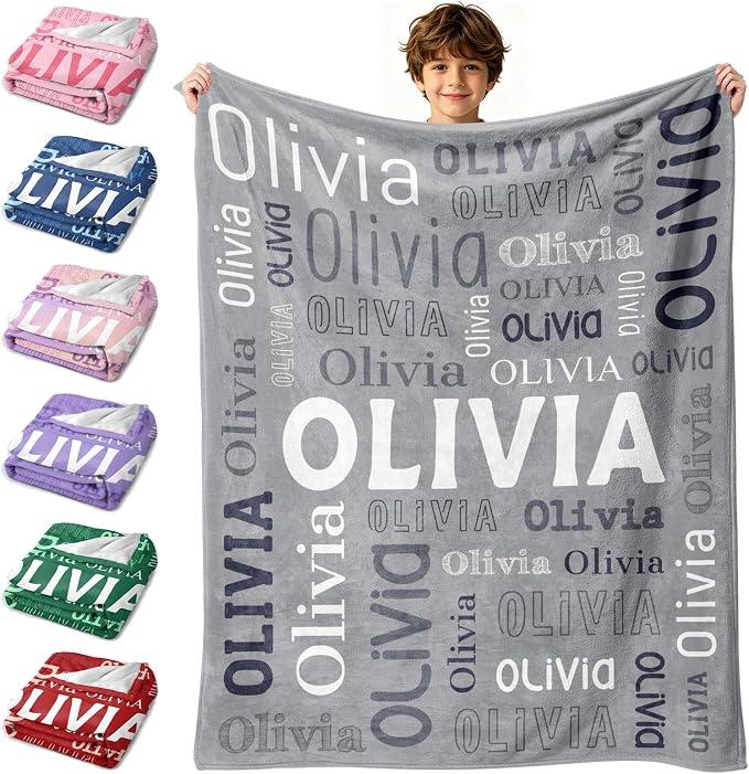 Custom Blanket with Name, Personalized Name Blankets for Teen Girls Boys Kids Baby, Customized Flannel Throw Blanket Gifts for Christmas Birthday - Printed in USA