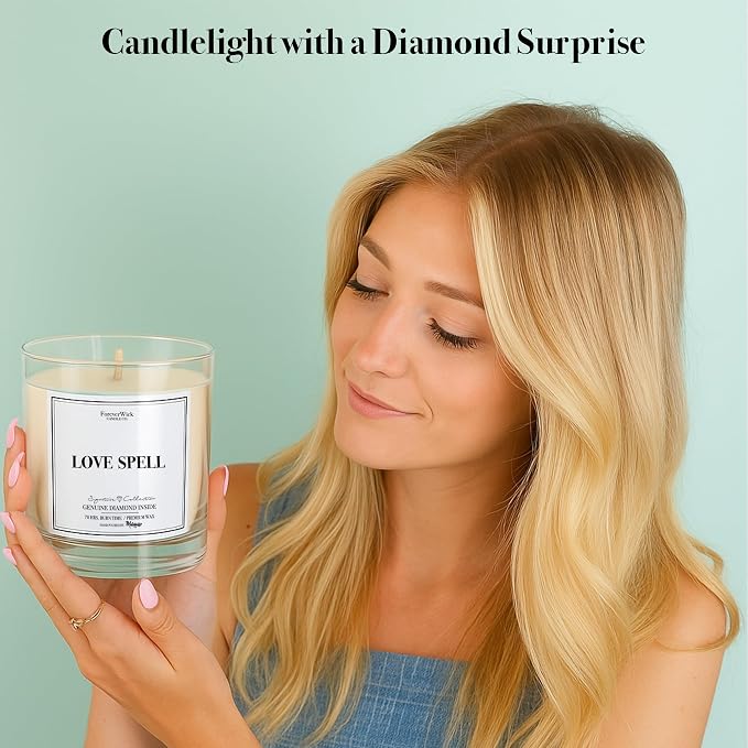 Love Spell Lush Fruit Surprise Candle with Diamond Inside | Foreverwick Candles | Scented Soy Candles Gifts for Women Aromatherapy Candle | Organic Soy Candle 14oz | 70h
