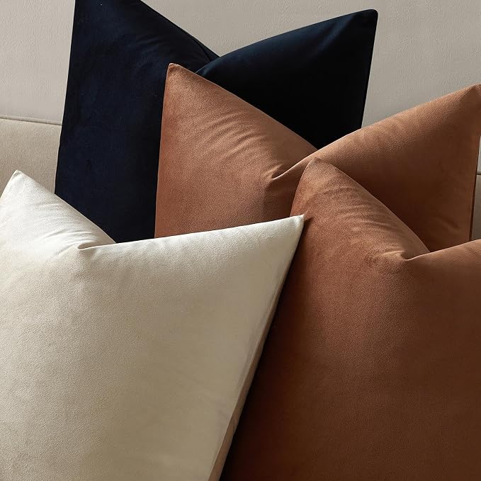 JUSPURBET 16x16 Decorative Velvet Throw Pillow Covers Set of 2,Mocha Mousse | Modern Soft Cushion Covers Cases with Hidden Zipper for Couch Sofa Bed Living Room Bedroom Home Decor