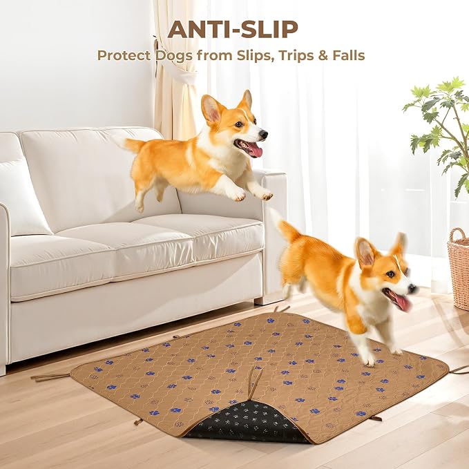 Fostanfly Washable Pee Pads for Dogs, 2 Pack 48"x48" Add 8 Lanyards, Brown | Reusable Potty Training Pads for Dogs, Waterproof, for Playpen, Crates & Furniture