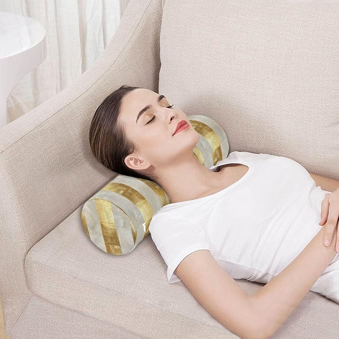 Bolster Pillow for Couch Yoga Neck Roll Pillow Decorative Round Pillows Decorative Cylinder Pillows for Bed Bed Support Pillow Gold Stripe