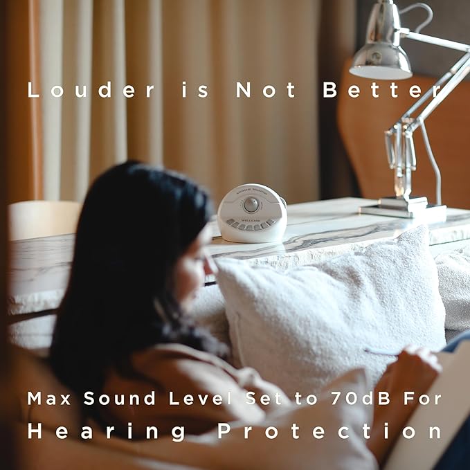 WELLCARE-Naturcare Sound Relaxation: White Noise, 7 Nature Sounds, Sleep Sound Machine, Calm Infants, for Baby, Kids, Adult. Stepless Volume, Timer, Powered by Adapter or Batteries(Both Not Incl.)