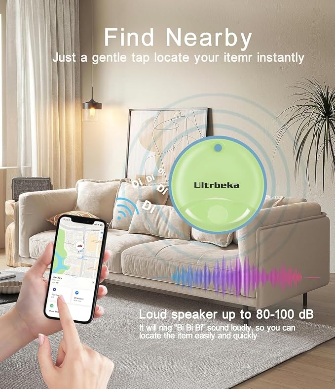 Ultrbeka Air Tracker Tag 4 Pack Bluetooth Item Finder for iPhone – MFi Certified Smart Tracker Compatible with Apple Find My, IP67 Waterproof Key Finder for Keys, Wallet, Luggage, Bike, Backpack