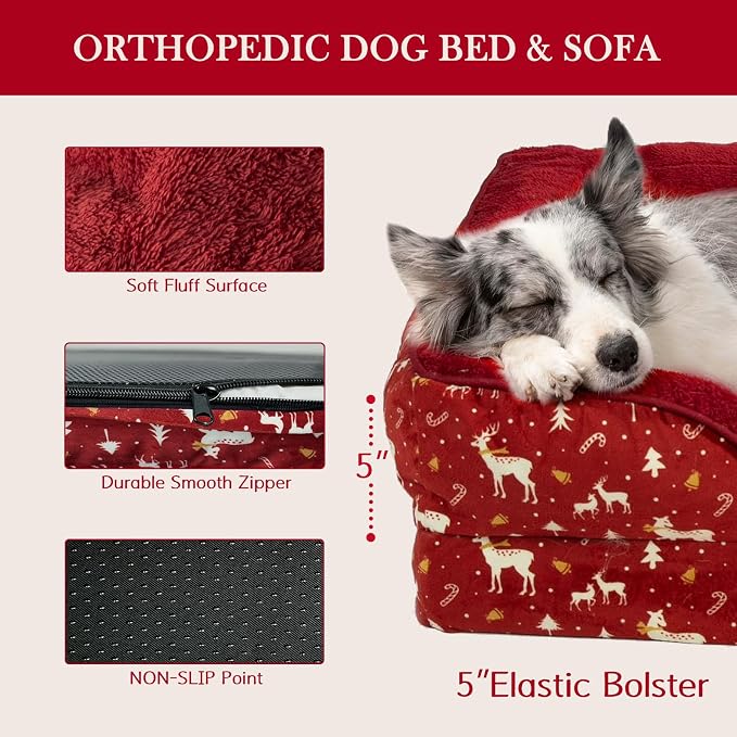 Comfort Expression Orthopedic Dog Bed for Extra Large Dogs with Bolster | Waterproof Dog Couch Bed with Washable Cover & Non-Slip Bottom, Supportive Egg Crate Foam XL Pet Bed, 42x30 Inch