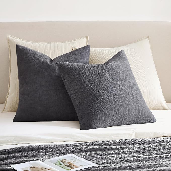 MIULEE Grey Chenille Couch Throw Pillow Covers, 20x20 | Set of 2, Soft Farmhouse Modern Home Decor, Decorative Pillowcases for Sofa Living Room Bed