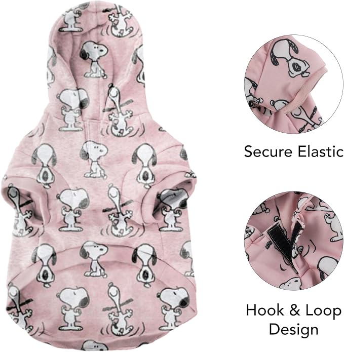 Berkshire Peanuts® Dog Hoodie, Pet Sweater with Leash Hole & Elastic Sleeve, Snug Fit for Puppies, Kittens, and Small Dogs, Small, Moods of Snoopy Mini Blush