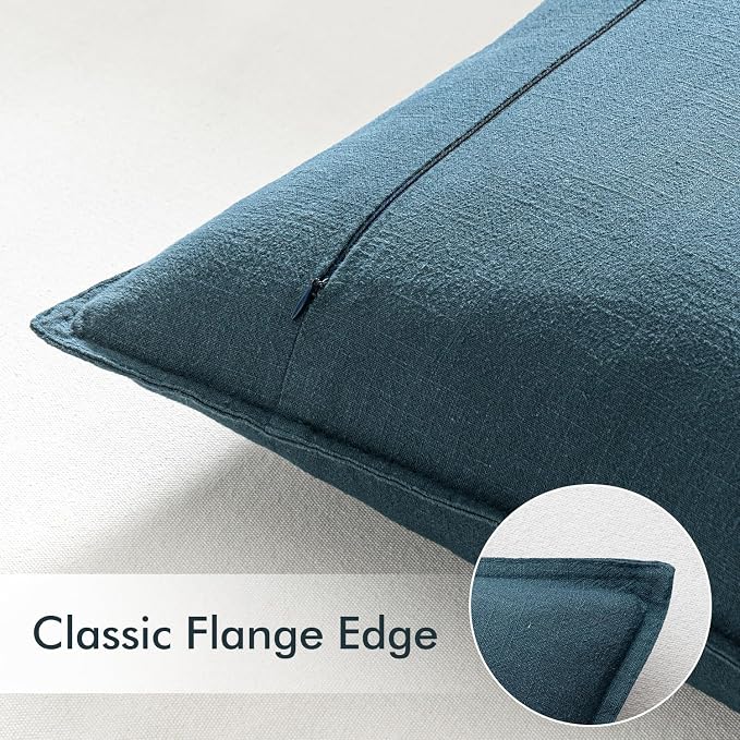 EMEMA Euro Sham Decorative Linen Throw Pillow Covers 22x22 Inch Navy Blue | Boho Farmhouse Neutral Couch Throw Pillows for Bed Pack of 2 Accent Pillowcase Modern Sofa Cushion Livingroom Home Decor