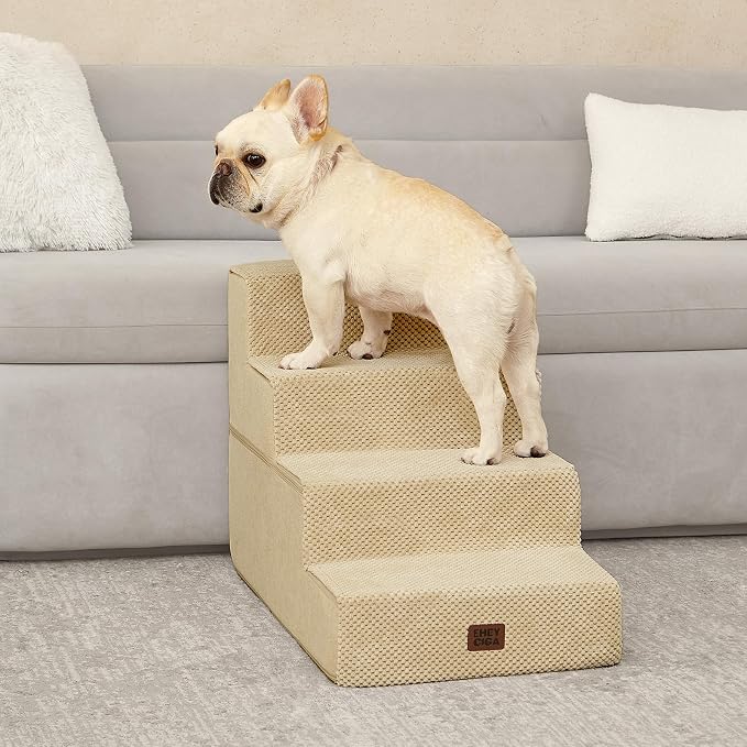 EHEYCIGA Dog Stairs for Bed 18" H, Dog 4-Steps for High Bed, Graige | Pet Steps for Small Dogs and Cats, Non-Slip Balanced Pet Ramp Indoor