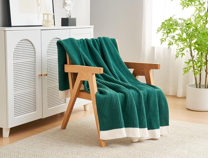 Chenille Throw Blanket, Soft Cozy Waffle Throw for Couch & Sofa, Warm Yet Lightweight, Breathable All-Season Throws for Women Men, Housewarming, Birthdays, 50"x60", Holly