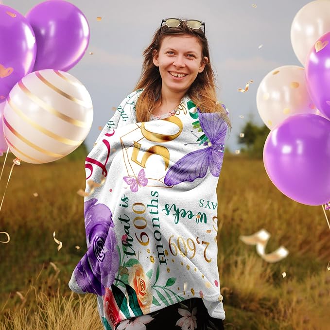 50th Birthday Gifts for Her, 50th Birthday Gifts for Women, 50 Year Old Present for Women, 1976 Present for Woman, Fifty Bday Stuff for Woman Throw Blanket 50"X60", Happy 50 Bday